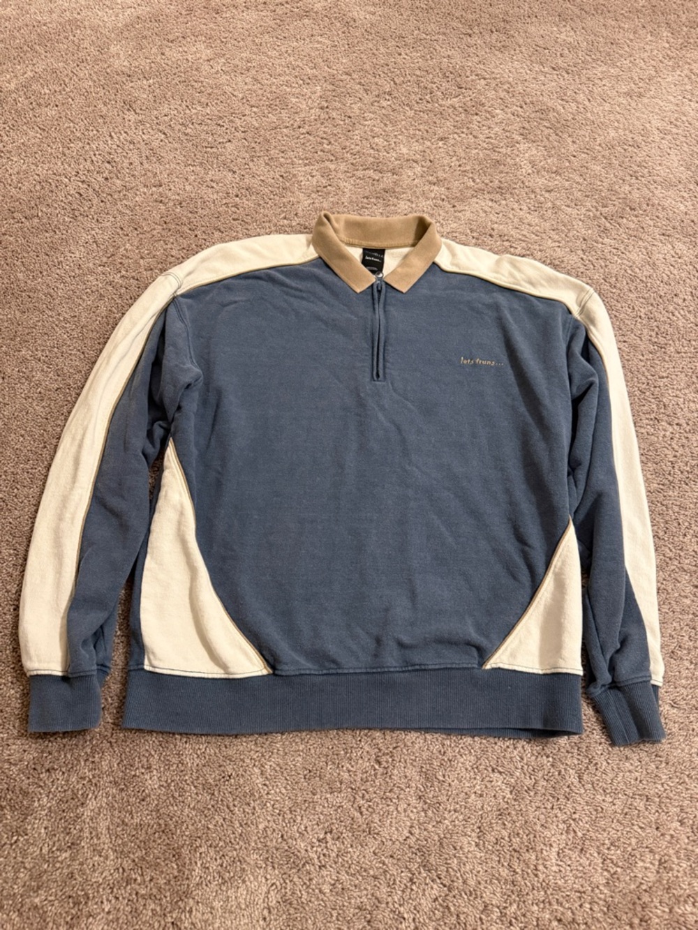 Men's Navy and Cream Zip-Neck Pullover Sweater urban outfitters - Picture 9 of 9